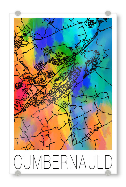 Acrylglasbild "Retro Map Cumbernauld Watercolor" artboxONE - Städte,Reise,Städte / Weitere,Kartografie