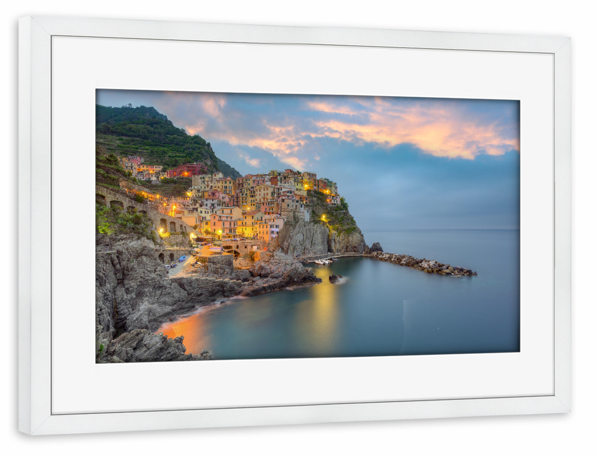 Poster mit Rahmen weiß "Manarola Cinque Terre" artboxONE - Reise / Länder - Italien,Mittelmeer,Italienische riviera