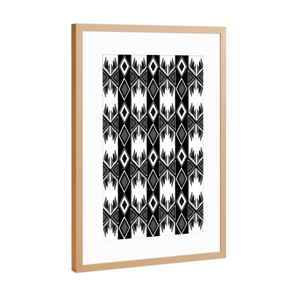 Poster mit Rahmen Kupfer "Black and White Ikat" artboxONE - Schwarzweiß,Geometrie - Boho,Aztec,Tribal,Ethno