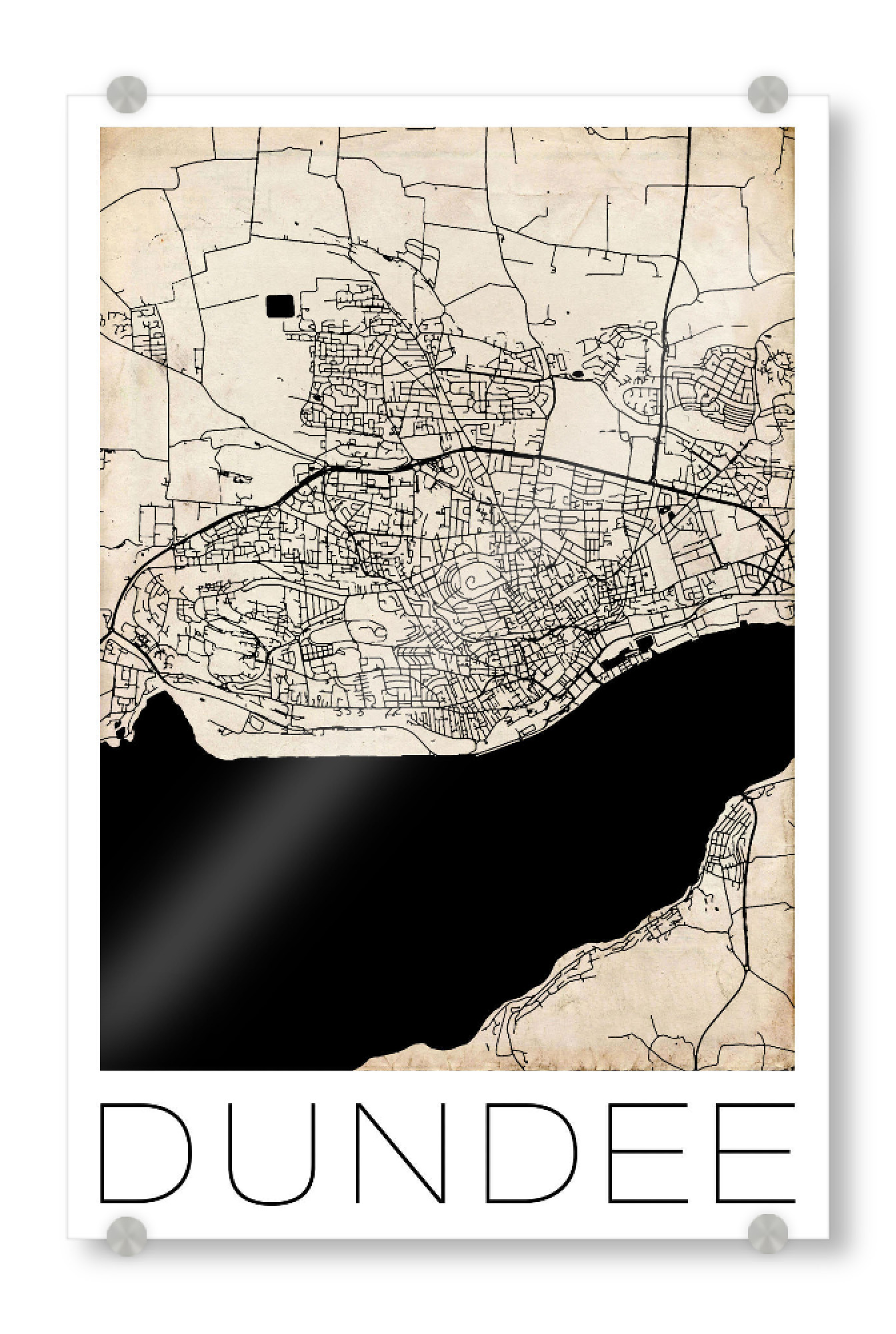 Acrylglasbild "Retro Map Dundee Scotland Vintage" artboxONE - Städte,Reise,Städte / Weitere,Kartografie - Retro,Map,Dundee,Scotland,Vintage