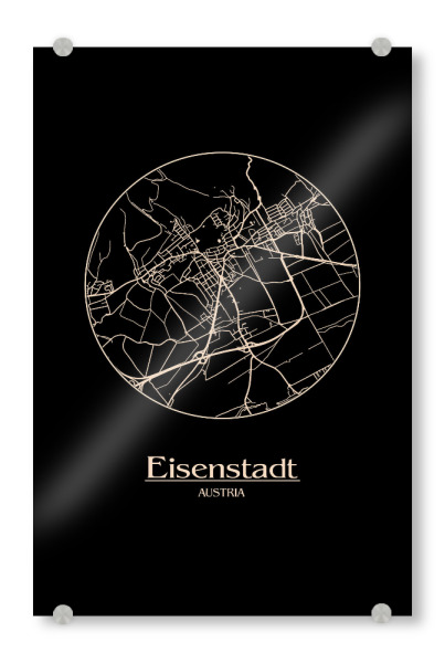 Acrylglasbild "Retro Map Eisenstadt Round" artboxONE - Städte,Reise,Städte / Weitere,Kartografie - Retro,Map,Eisenstadt,Austria,Vintage,Black,Round
