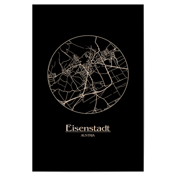 Poster 30x20 cm "Retro Map Eisenstadt Round" artboxONE - Städte,Reise,Städte / Weitere,Kartografie - Retro,Map,Eisenstadt,Austria,Vintage,Black,Round