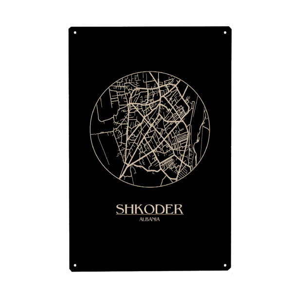 Metall Poster "Retro Map Shkodër Black Round" artboxONE - Städte,Reise,Städte / Weitere,Kartografie - Retro,Map,Vintage,Shkodër,Albania,Black