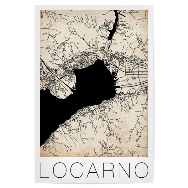 Poster "Retro Map Locarno Vintage" artboxONE - Städte,Reise,Städte / Weitere,Kartografie - Retro,Map,Locarno,Switzerland,Vintage,Black