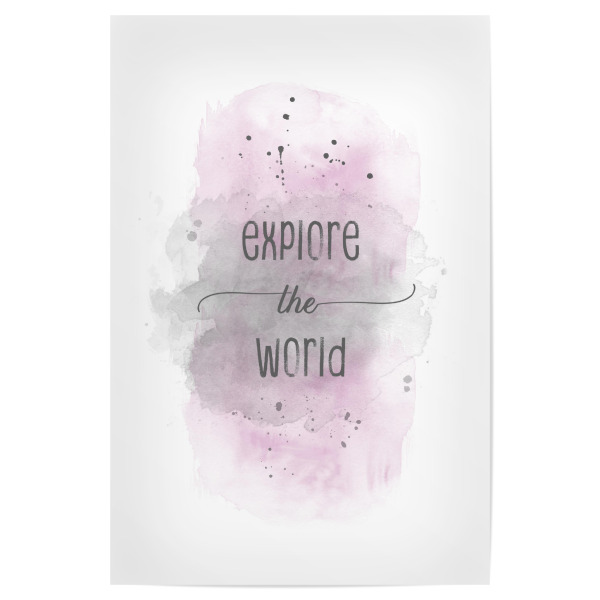 Poster 30x20 cm "Explore the world | Aquarell rosa" artboxONE - Typografie - Spruch,Reisen,Modern
