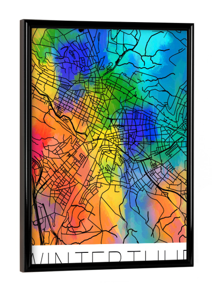 Poster mit schwarzem Rahmen "Retro Map Winterthur Watercolor" artboxONE - Städte,Reise,Städte / Weitere,Kartografie