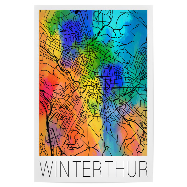 Poster "Retro Map Winterthur Watercolor" artboxONE - Städte,Reise,Städte / Weitere,Kartografie - Retro,Map,Winterthur,Switzerland,Vintage