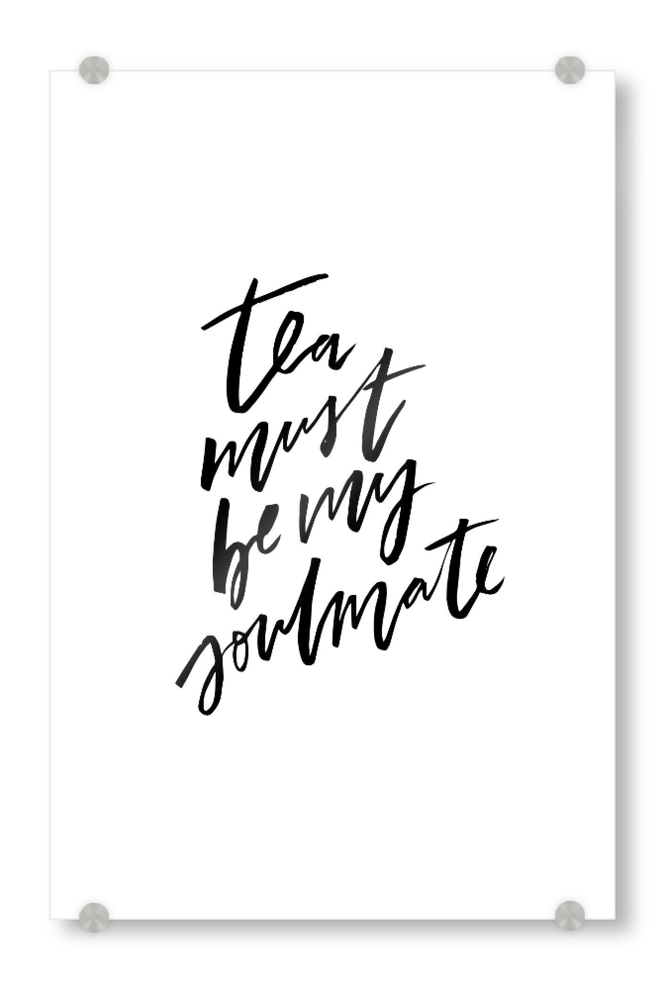 Acrylglasbild "Tea Must Be My Soulmate" artboxONE - Typografie,Essen & Trinken,Schwarzweiß - Funny,Love,Quote,Tea