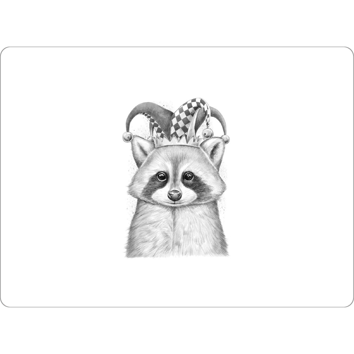 Tischset "Raccoon joker" artboxONE - Natur,Tiere,Schwarzweiß - Waschbär,Waschbären,Tier,Tiere,Natur,Narr,Joker,Hut - Bild waschbär