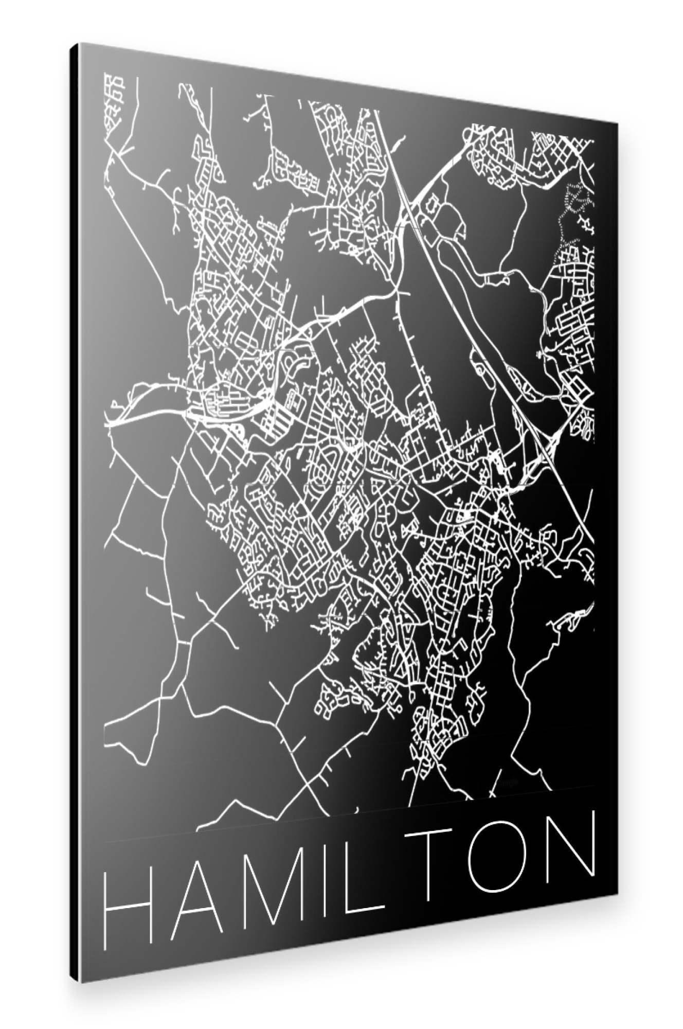 Alu-Dibond "Retro Map Hamilton Black" 75x50 cm artboxONE