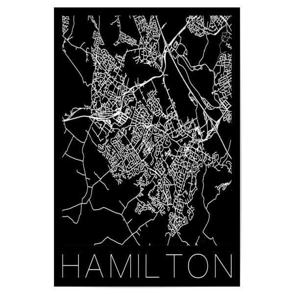 Poster 30x20 cm "Retro Map Hamilton Black" artboxONE - Städte,Reise,Schwarzweiß,Städte / Weitere,Kartografie