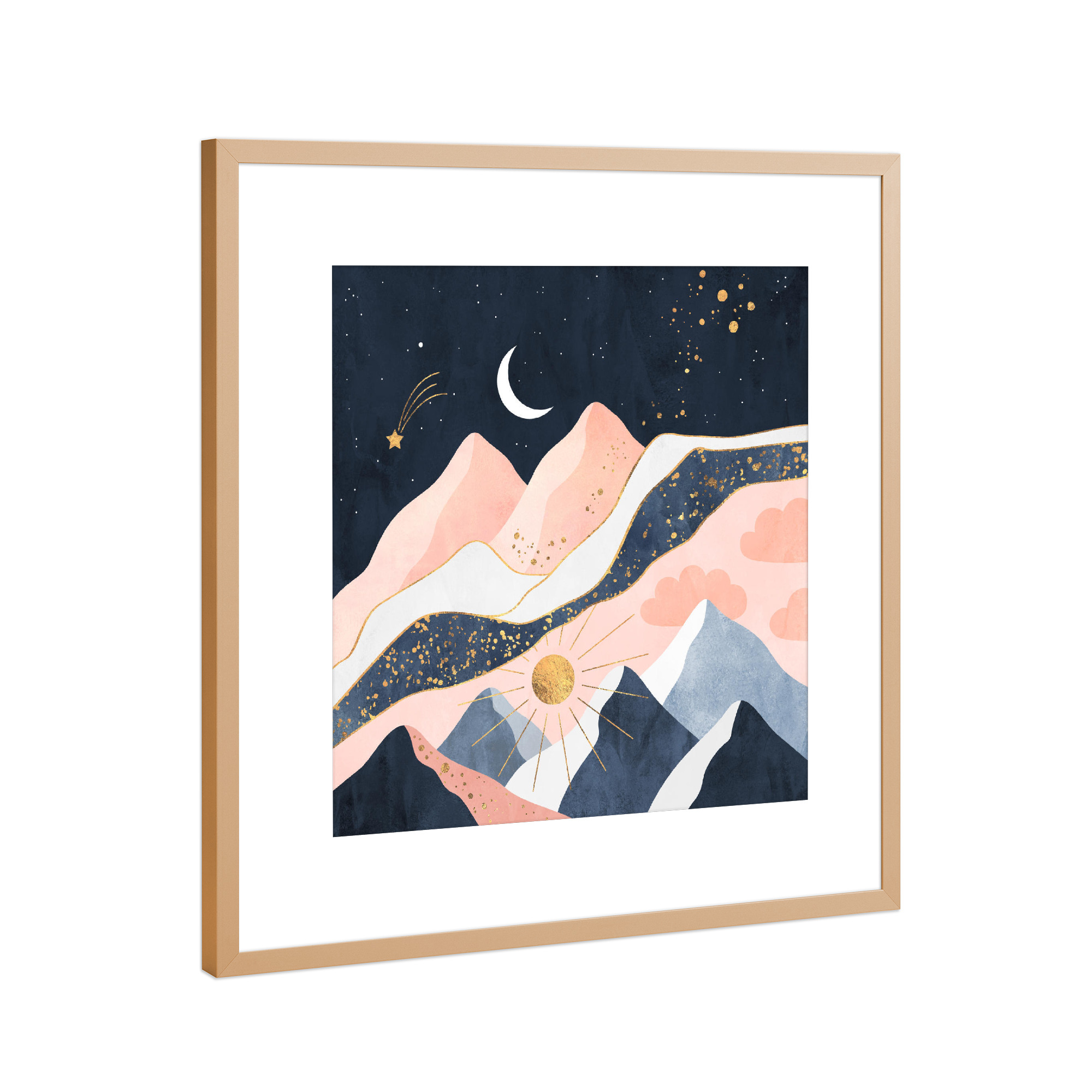 Poster mit Rahmen Kupfer "Night And Day" artboxONE - Galaxy - Nature,Landscale,Mountains,Hills,Moon,Sun,Stars,Sky