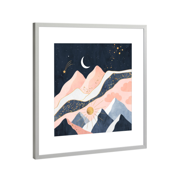 Poster mit Rahmen Silber "Night And Day" artboxONE - Galaxy - Nature,Landscale,Mountains,Hills,Moon,Sun,Stars,Sky