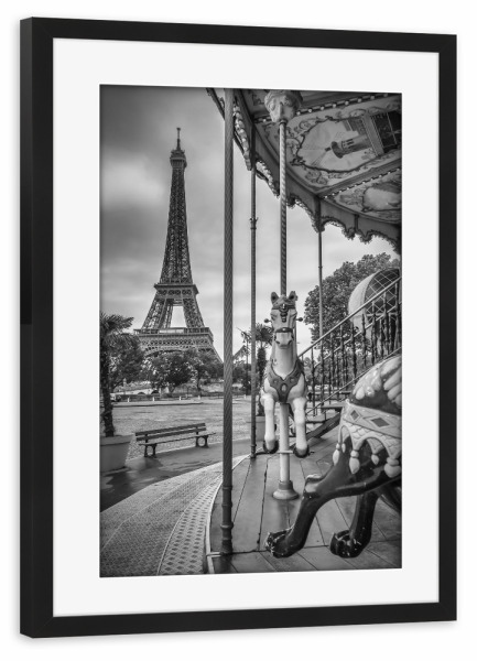 Poster mit Rahmen schwarz "Impression aus Paris" artboxONE - Schwarzweiß,Städte / Paris - Karussell,Eiffelturm,Stadtansicht