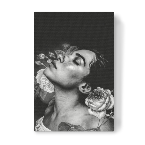 Leinwandbild "The Love Scent" artboxONE - Menschen,Schwarzweiß - Girl,Flowers,Sexy,Nature,Happy