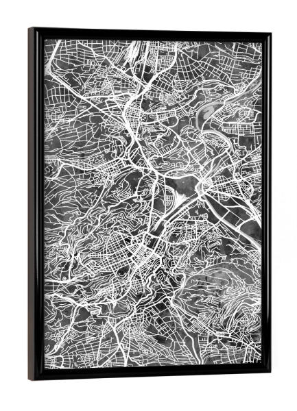 Poster mit schwarzem Rahmen "Stuttgart Germany City Map Black" artboxONE - Schwarzweiß,Städte / Stuttgart,Kartografie - Stuttgart,Germany,Map
