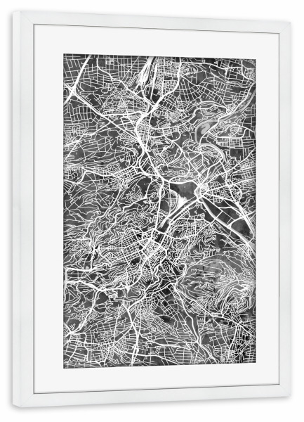 Poster mit Rahmen weiß "Stuttgart Germany City Map Black" artboxONE - Schwarzweiß,Städte / Stuttgart,Kartografie - Stuttgart,Germany,Map