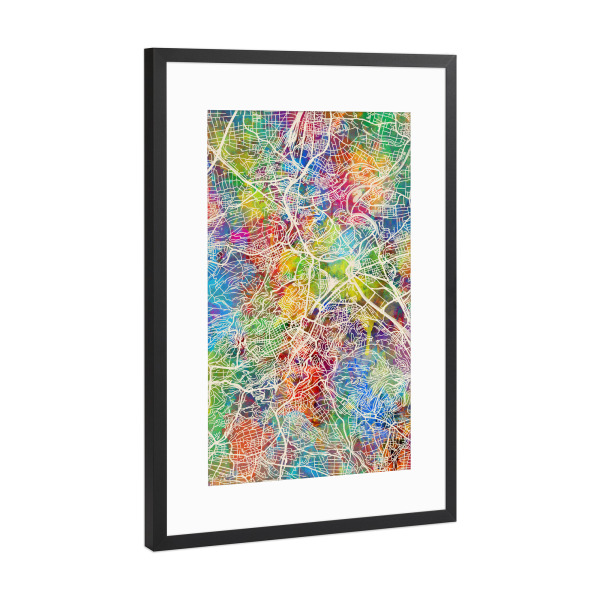 Poster mit Rahmen Schwarz (Metallic) "Stuttgart Germany City Map" artboxONE - Städte / Stuttgart,Kartografie - Stuttgart,Germany,Map