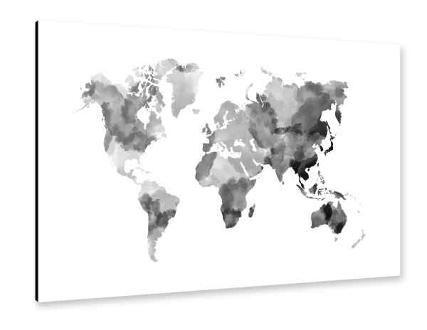 Alu-Dibond "World Map black & white" 30x20 cm artboxONE