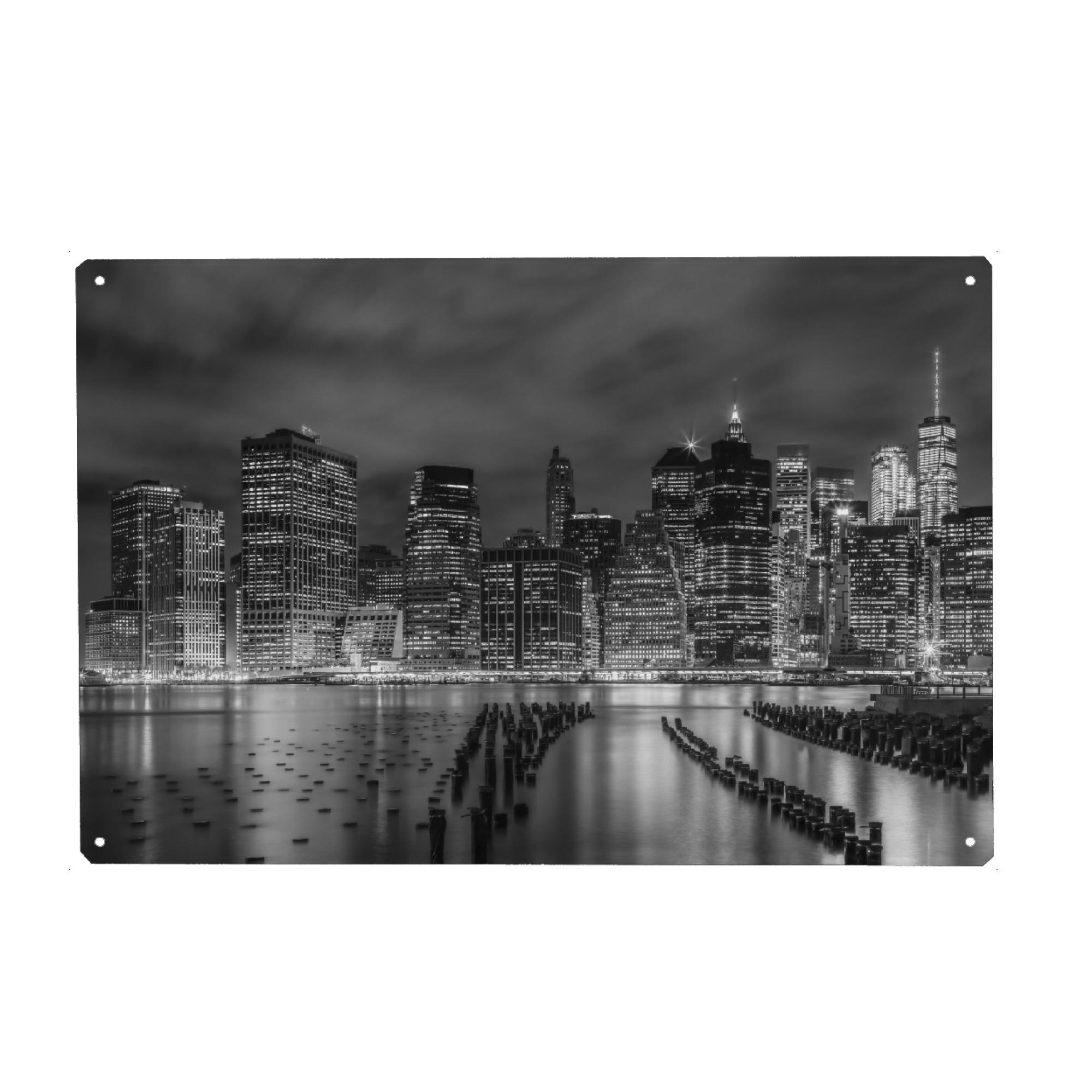 Holzbild "MANHATTAN Monochrome Impression" artboxONE - Städte / New York,Schwarzweiß - New york,Skyline,Nachtaufnahme