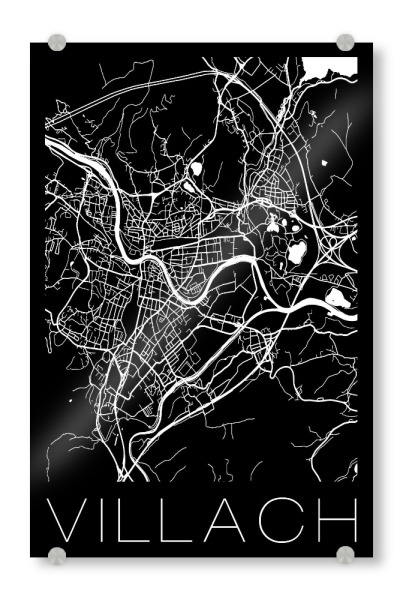 Acrylglasbild "Retro Map Villach Black" artboxONE - Städte,Reise,Schwarzweiß,Städte / Weitere,Kartografie - Retro,Map,Villach,Austria