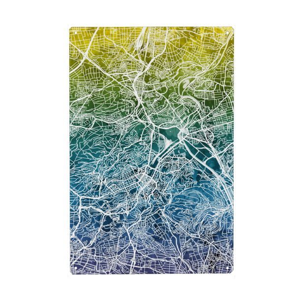 Metall Poster "Stuttgart City Map Blue Yellow" artboxONE - Städte / Stuttgart,Kartografie - Stuttgart,Germany,Map - Blechschild