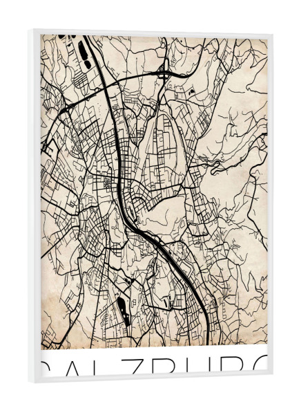Poster mit weißem Rahmen "Retro Map Salzburg Vintage" artboxONE - Städte,Reise,Städte / Weitere,Kartografie - Retro,Map,Salzburg,Austria,Vintage