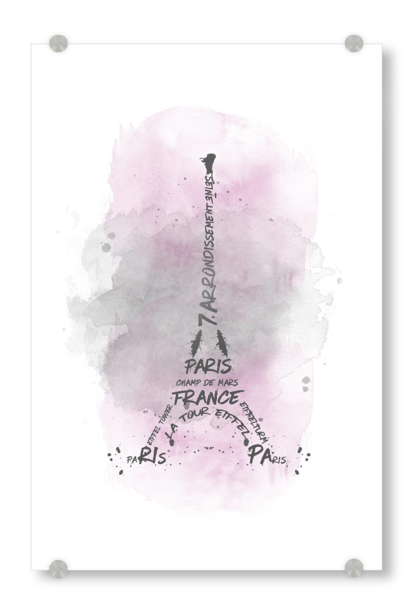 Acrylglasbild "Eiffelturm Typografie rosa" artboxONE - Städte / Paris - Paris,Modern,Wasserfarbe
