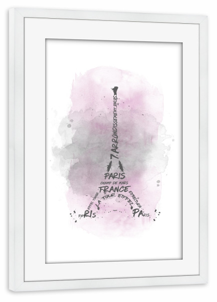 Poster mit Rahmen weiß "Eiffelturm Typografie rosa" artboxONE - Städte / Paris - Paris,Modern,Wasserfarbe