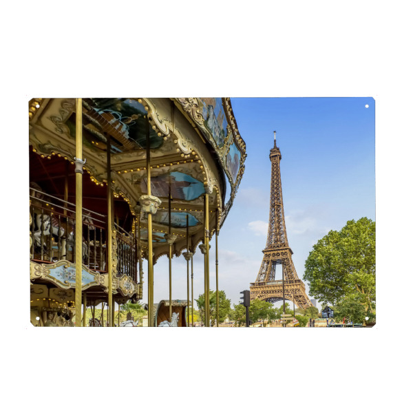 Holzbild "Typisch Paris" artboxONE - Städte / Paris - Eiffelturm,Karussell,Stadtansicht