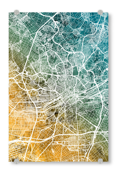 Acrylglasbild "Frankfurt City Map Teal Orange" artboxONE - Städte / Frankfurt,Kartografie - Frankfurt,Frankfurt am main,Map