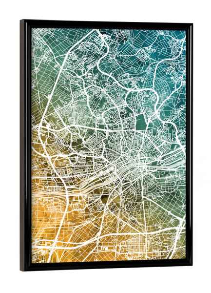 Poster mit schwarzem Rahmen "Frankfurt City Map Teal Orange" artboxONE - Städte / Frankfurt,Kartografie - Frankfurt,Frankfurt am main,Map