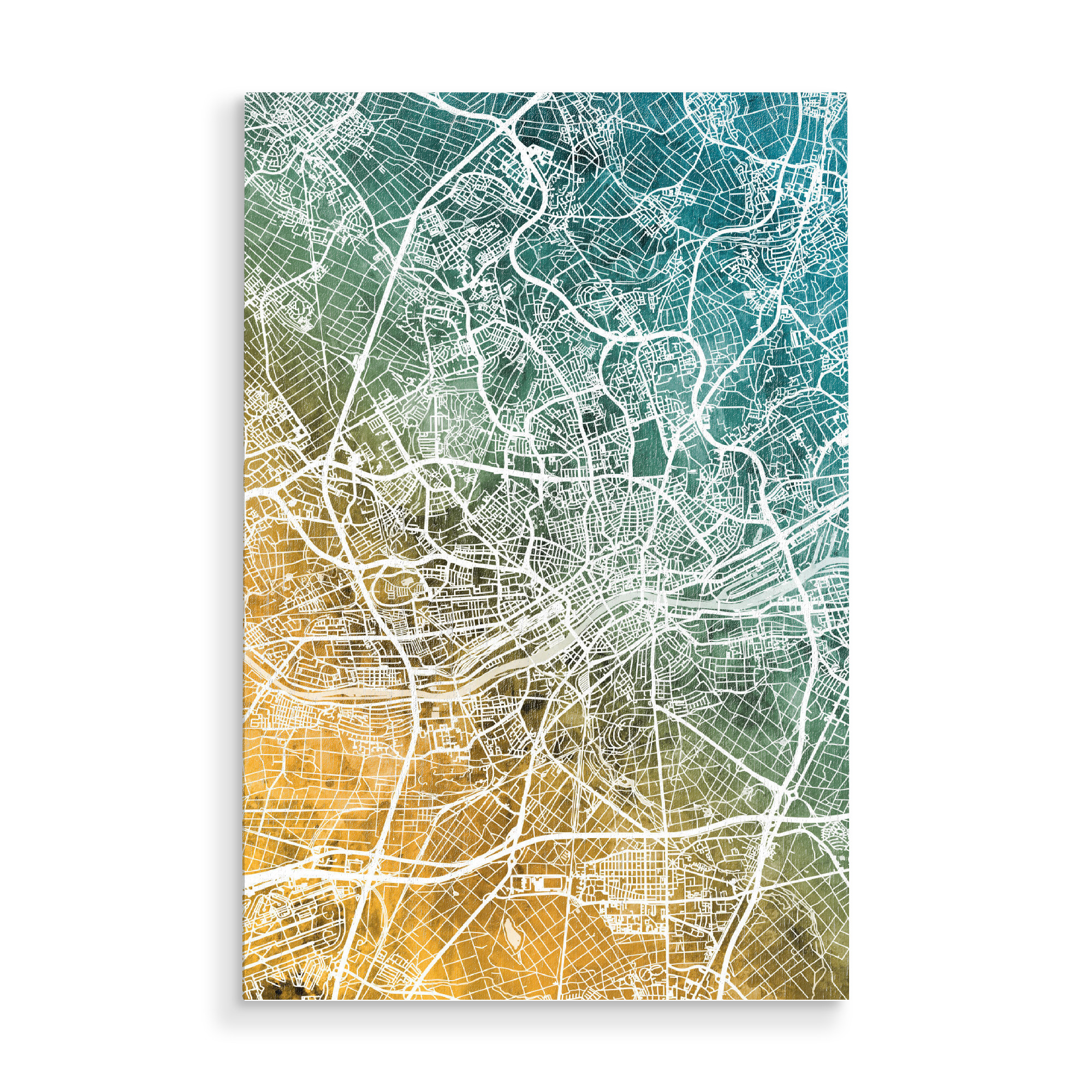 Holzbild "Frankfurt City Map Teal Orange" artboxONE - Städte / Frankfurt,Kartografie - Frankfurt,Frankfurt am main,Map