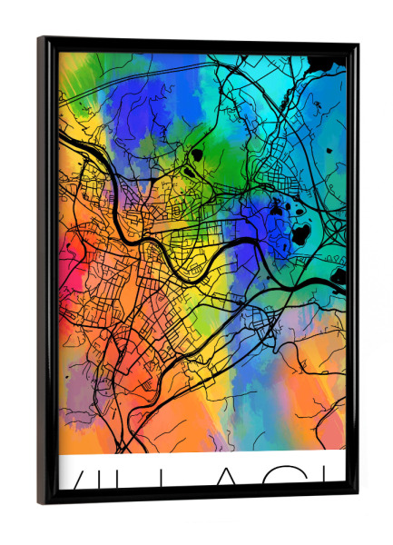 Poster mit schwarzem Rahmen "Retro Map Villach Watercolor" artboxONE - Städte,Reise,Städte / Weitere,Kartografie - Retro,Map,Villach,Austria
