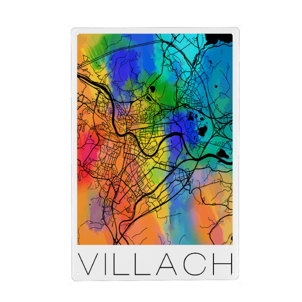 Holzbild "Retro Map Villach Watercolor" artboxONE - Städte,Reise,Städte / Weitere,Kartografie - Retro,Map,Villach,Austria