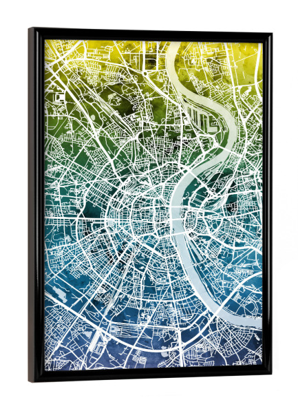Poster mit schwarzem Rahmen "Köln City Map Blue Yellow" artboxONE - Städte / Köln,Kartografie - Köln,Cologne,Map