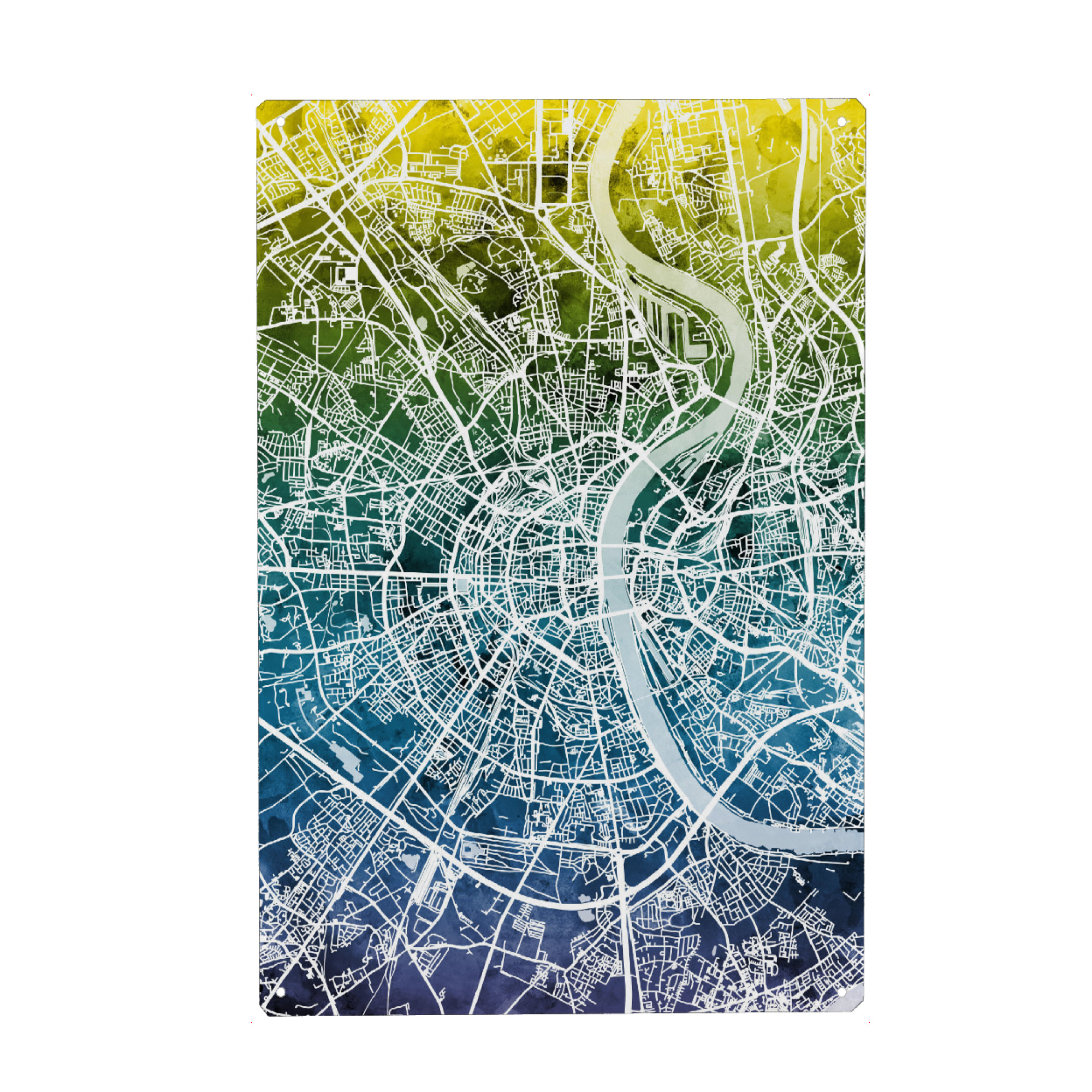 Metall Poster "Köln City Map Blue Yellow" artboxONE - Städte / Köln,Kartografie - Köln,Cologne,Map - Blechschild
