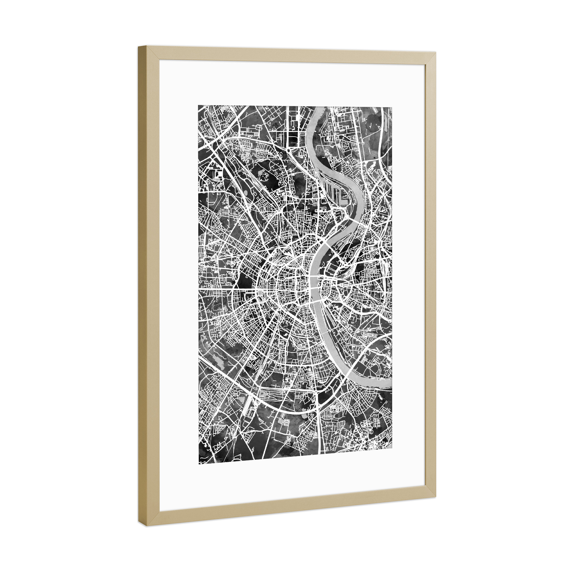 Poster mit Rahmen Gold "Köln City Map Black" artboxONE - Städte / Köln,Schwarzweiß,Kartografie - Köln,Cologne,Map