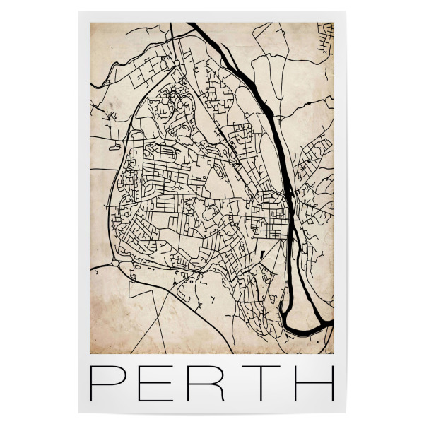 Poster 30x20 cm "Retro Map Perth Vintage" artboxONE - Städte,Reise,Städte / Weitere,Kartografie - Retro,Map,Perth,Scotland,Vintage,Black