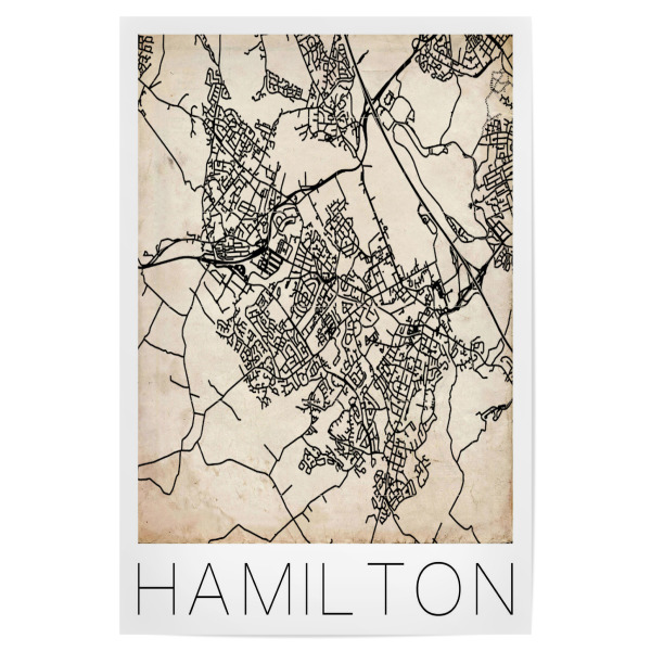 Poster "Retro Map Hamilton Vintage" artboxONE - Städte,Reise,Städte / Weitere,Kartografie - Retro,Map,Hamilton,Scotland,Vintage,Black