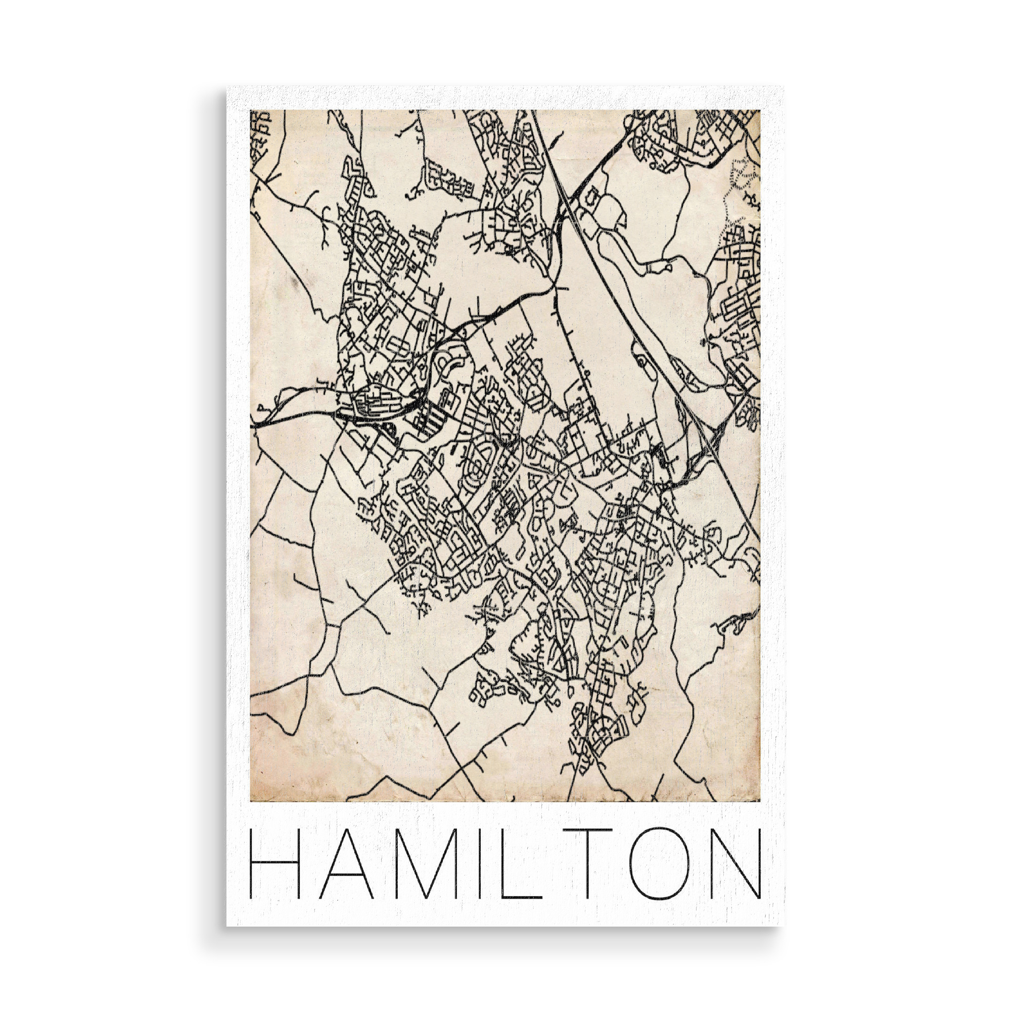 Holzbild "Retro Map Hamilton Vintage" artboxONE - Städte,Reise,Städte / Weitere,Kartografie - Retro,Map,Hamilton,Scotland,Vintage,Black