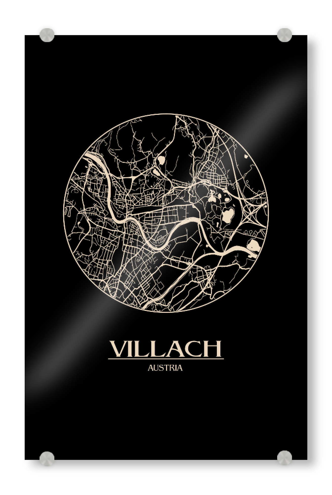 Acrylglasbild "Retro Map Villach Round" artboxONE - Städte,Reise,Städte / Weitere,Kartografie - Retro,Map,Villach,Austria
