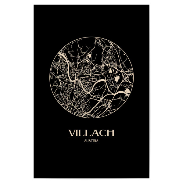 Poster 30x20 cm "Retro Map Villach Round" artboxONE - Städte,Reise,Städte / Weitere,Kartografie - Retro,Map,Villach,Austria