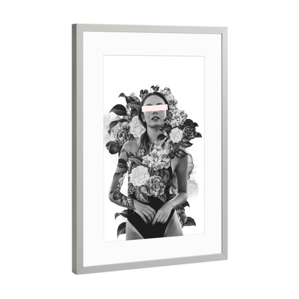 Poster mit Rahmen Silber "Rupturing Hotness" artboxONE - Menschen,Schwarzweiß - Girl,Sexy,Flower,Love