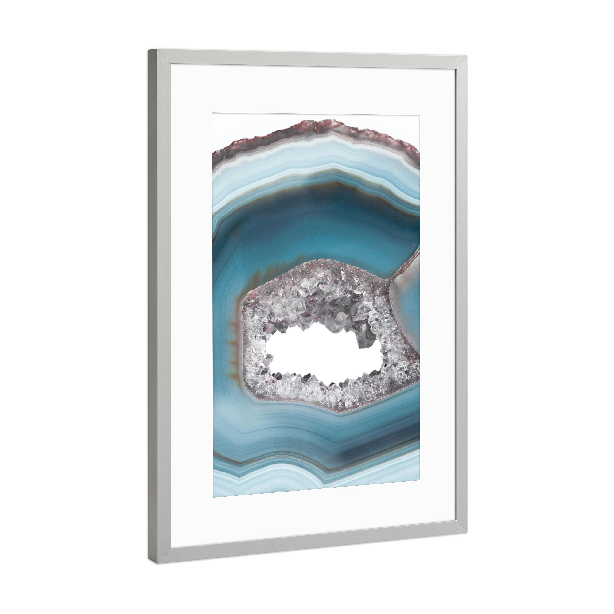 Poster mit Rahmen Silber "Deep Blue Agate" artboxONE - Abstrakt,Marmor - Agate,Gemstone,Crystals,Nature