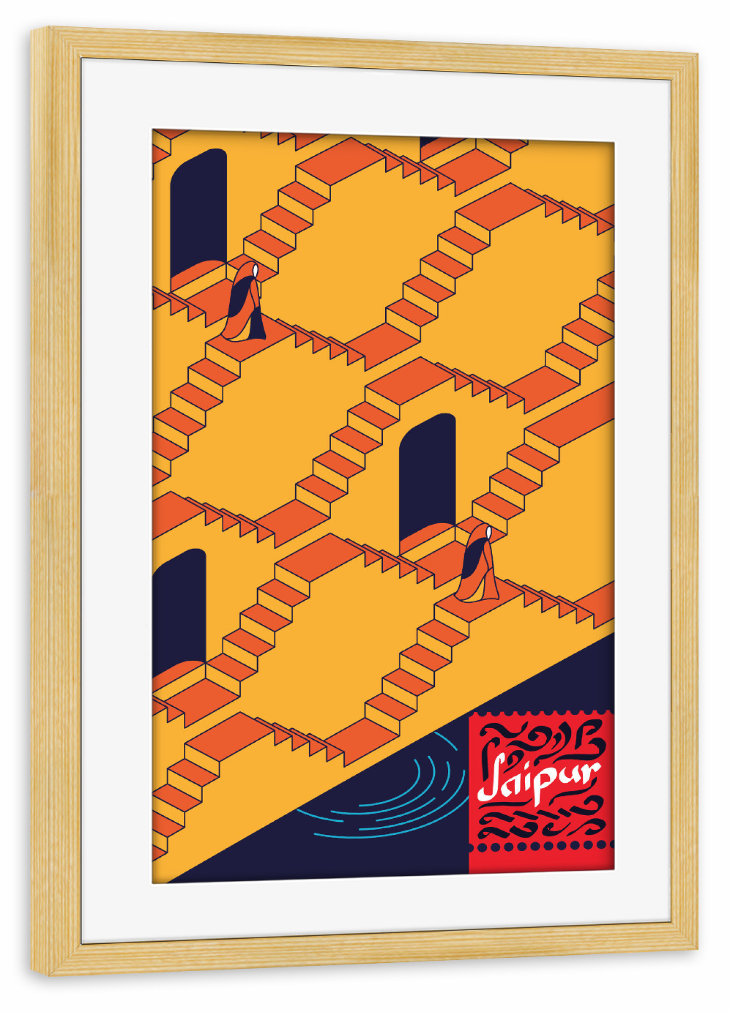 Poster mit Rahmen kiefer "Jaipur" artboxONE - Städte,Reise / Asien - India,Travel,Pop art,Jaipur,Asia,Typography