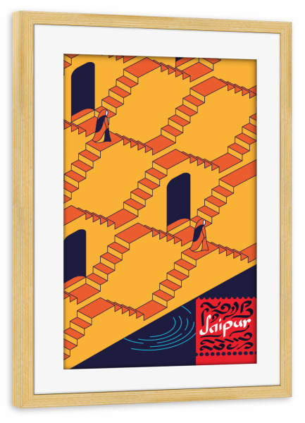 Poster mit Rahmen kiefer "Jaipur" artboxONE - Städte,Reise / Asien - India,Travel,Pop art,Jaipur,Asia,Typography