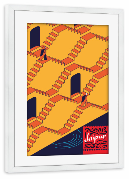 Poster mit Rahmen weiß "Jaipur" artboxONE - Städte,Reise / Asien - India,Travel,Pop art,Jaipur,Asia,Typography