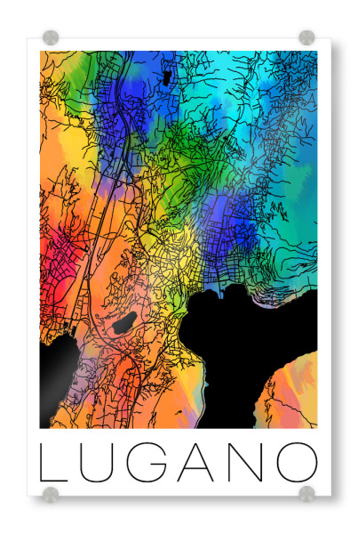 Acrylglasbild "Retro Map Lugano Watercolor" artboxONE - Städte,Reise,Städte / Weitere,Kartografie