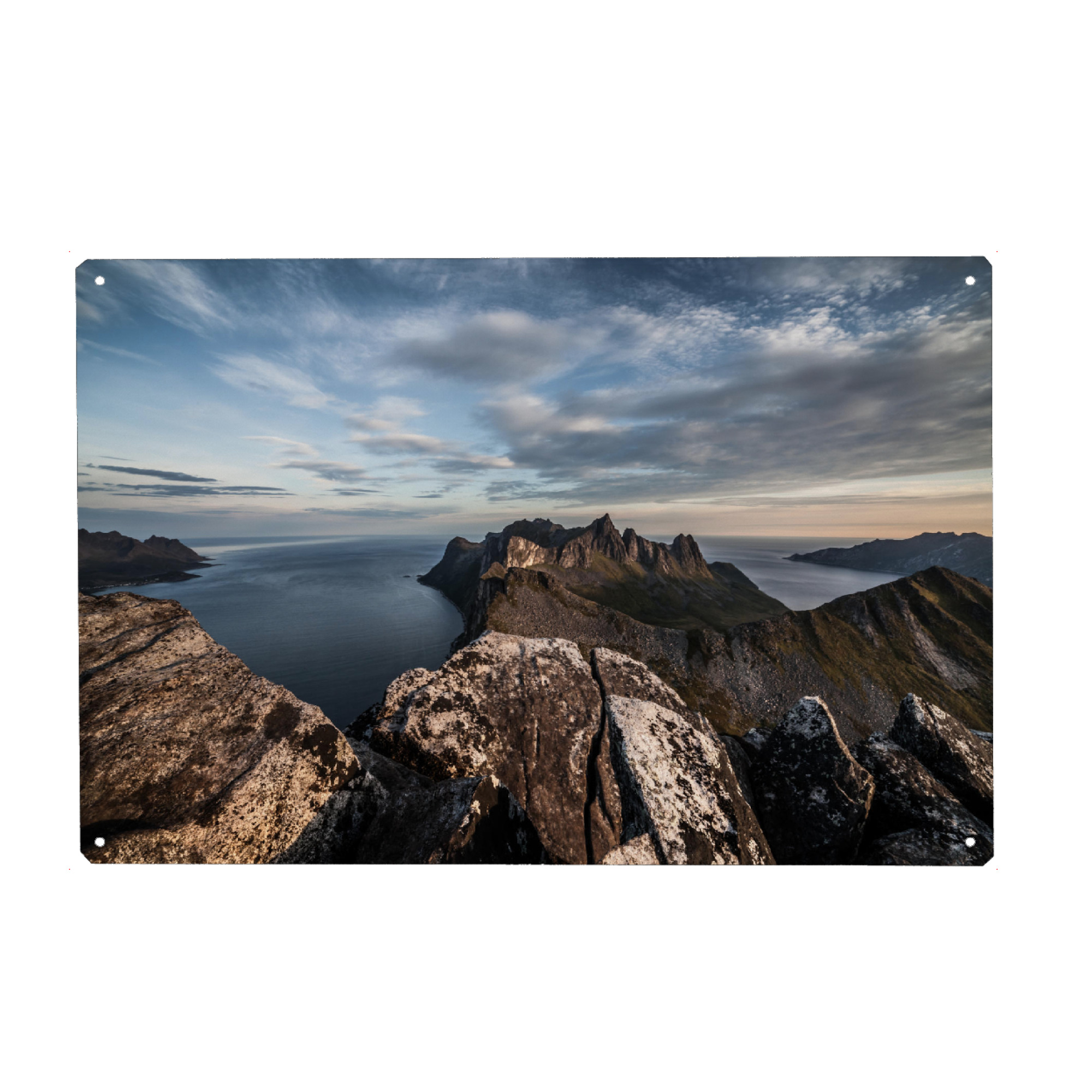 Metall Poster "The Island View" artboxONE - Natur - Norwegen,Senja,Fjorde - Blechschild